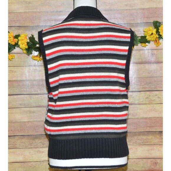 Rafaella Ladies M Zip Up Christmas Sweater Vest Snowflakes Winter Black & Red - Picture 9 of 11